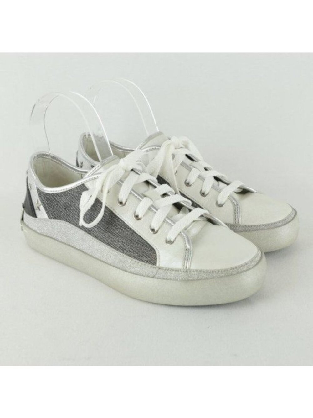 Crime London Women's Size 39 Silver White Leather Studded Low Top Sneakers